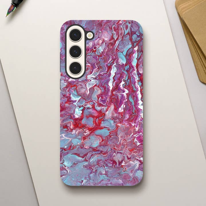 Amethyst & Quartz Abstract Acrylic Pour Tough Phone Case for Samsung Galaxy S23 Ultra, S22 Plus, S21 FE | Purple Teal Marbled Stone Art Cover for wholesale by James Knights Art