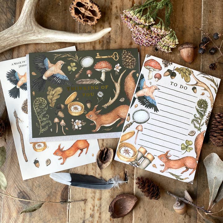 Jessica Roux Illustration – Engroshandel Notesblok – 5,5” x 4” En tur i skoven To Do-liste Notepad2