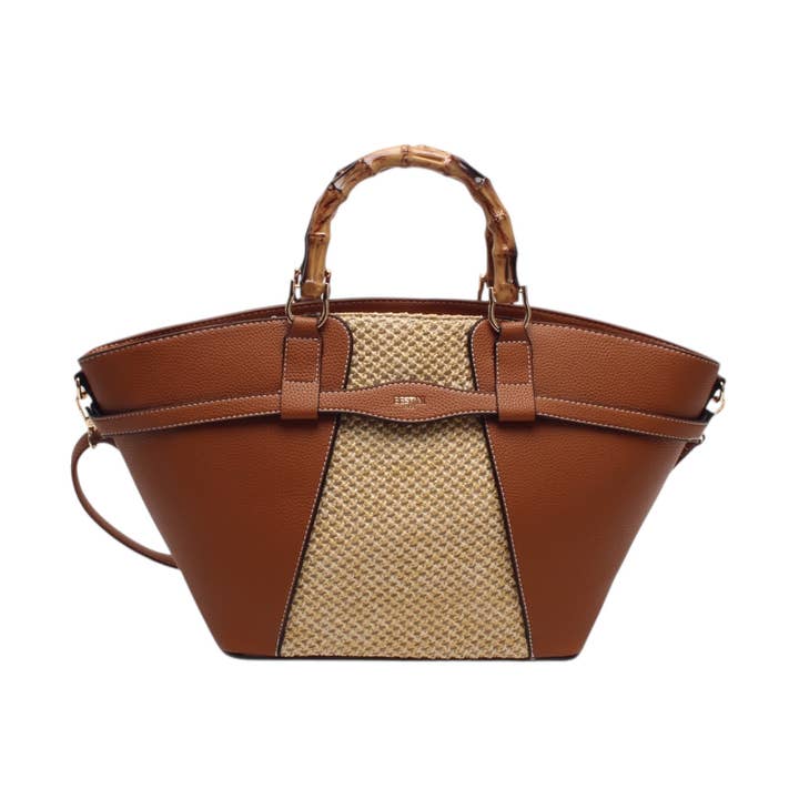 Bolso bandolera, bicolor, paja, asa de bambú para venta al por mayor de BESTINI