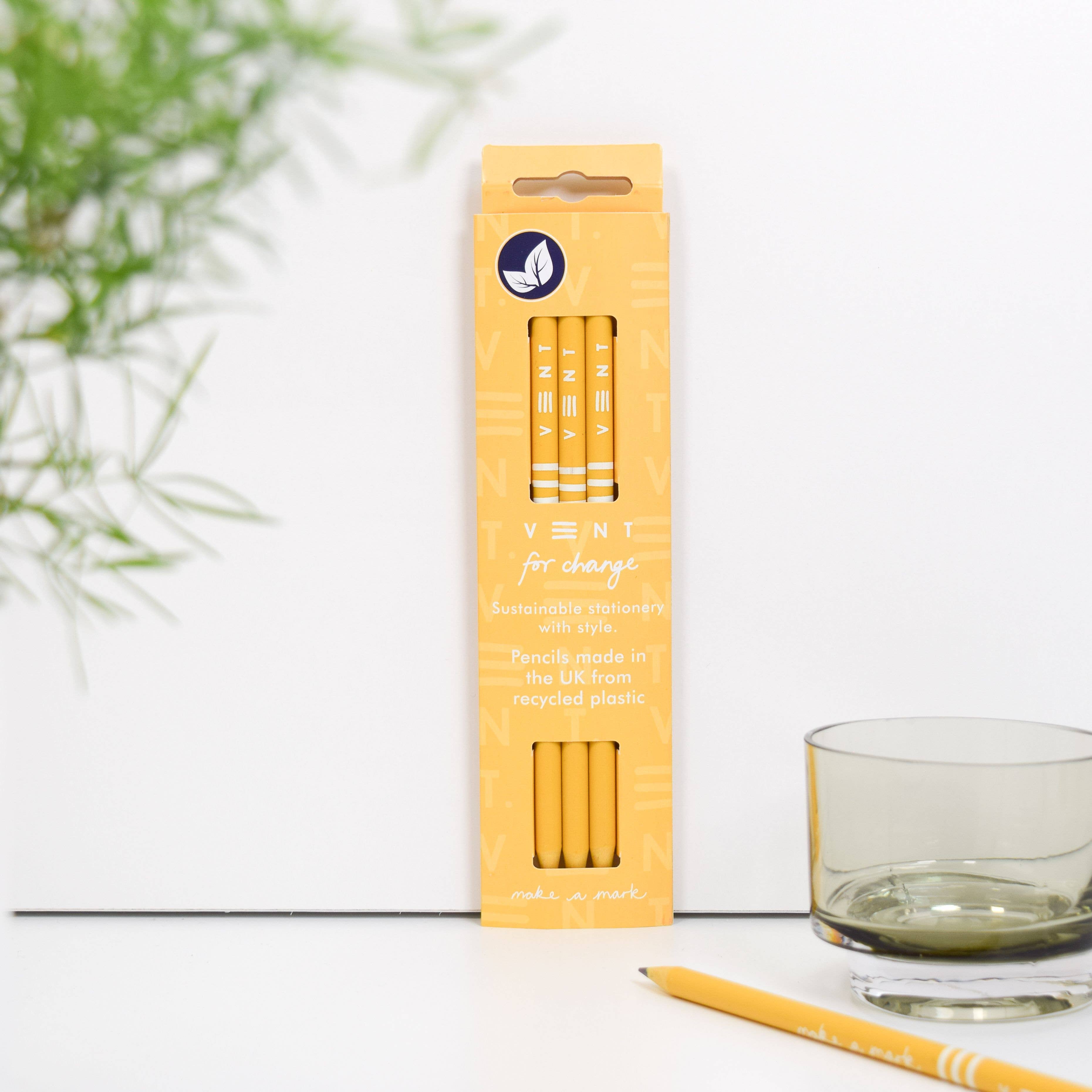 VENT for Change - Vente Crayons - Lot de 3 crayons recyclés - Make a Mark Yellow