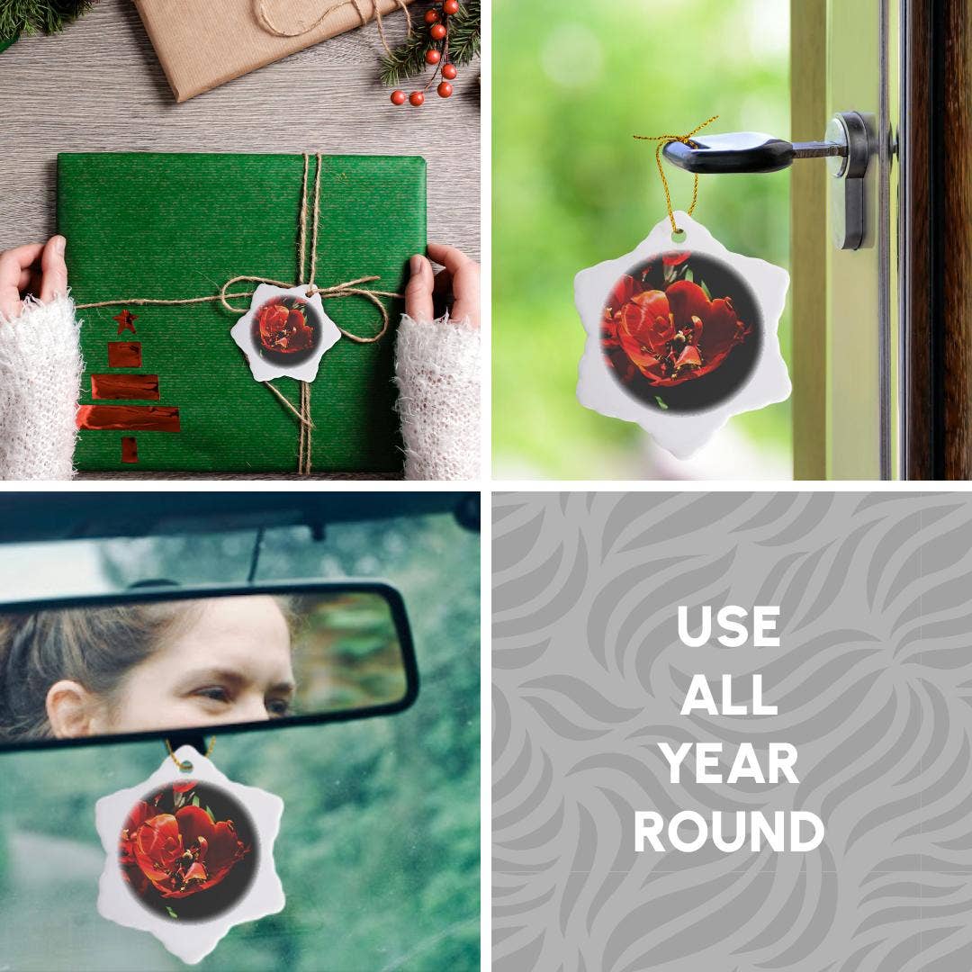 3dRose - Wholesale Ornament - 3dRose, Closeup view of a red tulip bulb full of tiny maple tree flowers, Ornament4