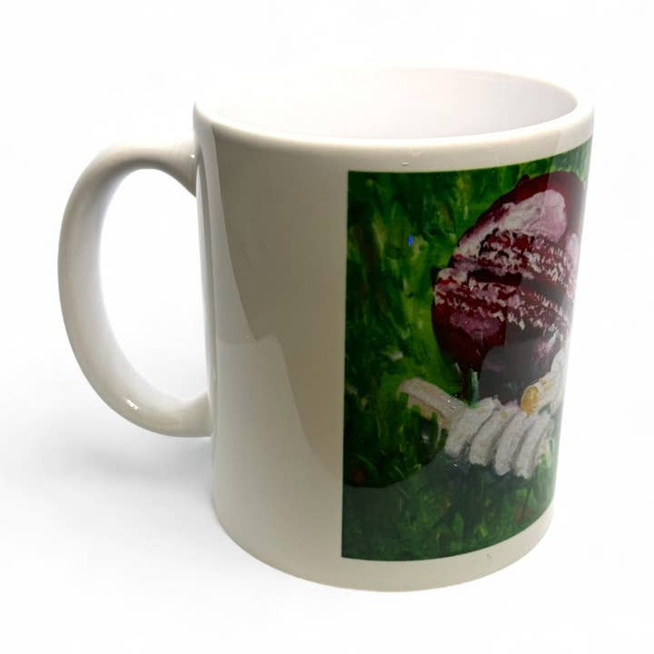 CRICKET-GIFTS - Cricketer's Mug | Ceramic Design by Anthony Kelly | Cricket Ball & Bails Artwork | 300ml Capacity | Ideal for Cricket Enthusiasts | Cricket Ball Design, White, Green for wholesale by SPORTGIFTZ