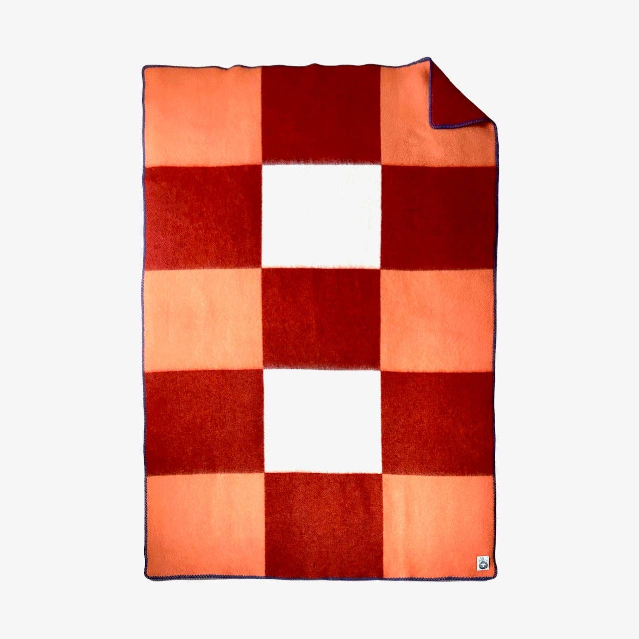 WoolOnly - Wholesale Throw Blanket - Reversible blanket plaid made of Norwegian wool 130x200 cm (Tricolor Square) Papaya/Chili0
