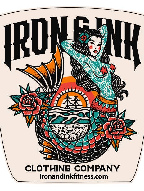 Adesivo a forma di sirena tatuata per la vendita all'ingrosso da parte di Iron And Ink Clothing Co