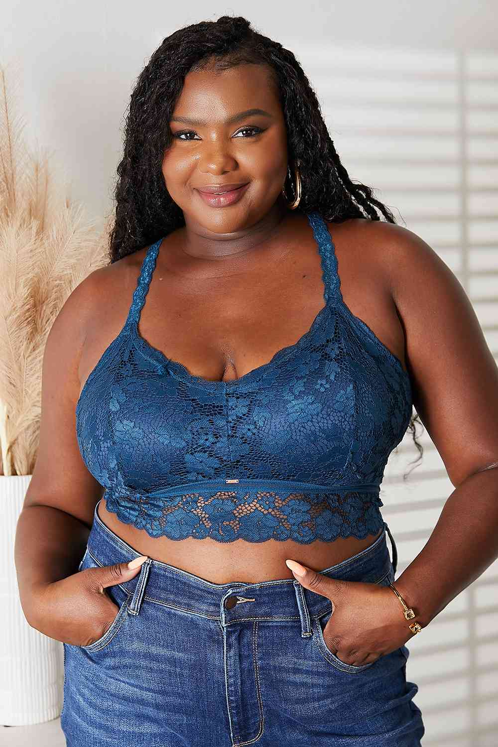 Zenana outfitters bralette Plus Size Lace Padded Racerback Bra Layering  Crop Top