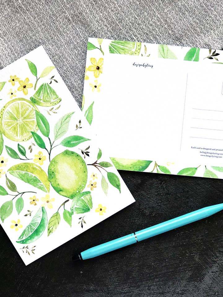 Lime Postcard - A6 Fruity Postcard/Mini Art Print for wholesale by Designbyting