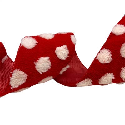 David Christopher's Collection - Wholesale Ribbon - Gift Wrapping - FUZZY RED WITH WHITE DOT RIBBON 4" X 10YD