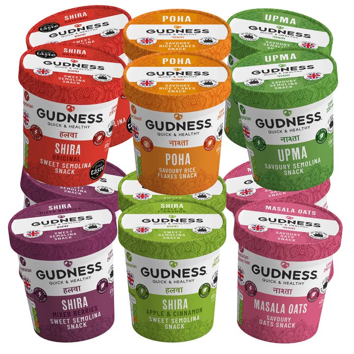 Gudness – Großhandel Frühstückszerealien – Gudness Frühstücks-/Snack-Paket (x 12 Töpfe)