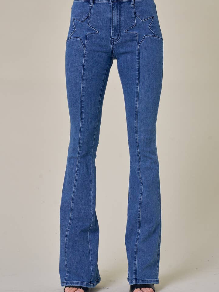 SIP6237A- MIDTONE STAR DETAIL BELL BOTTOM for wholesale by Saints & Hearts