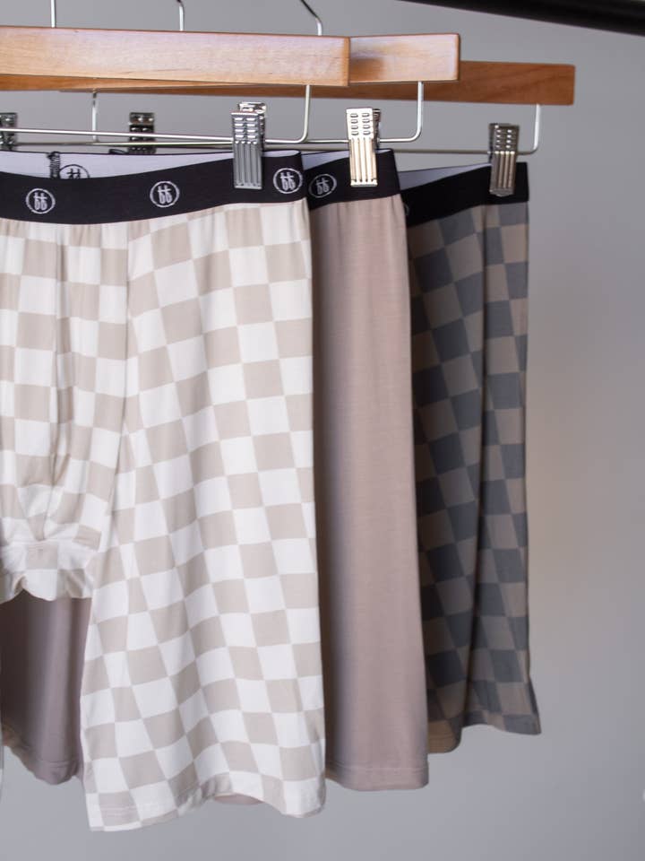 Herre-bambusunderbukser (3-pak) | Skakternet & Falmet Brun Skakternet for engroshandel hos Forever French Baby