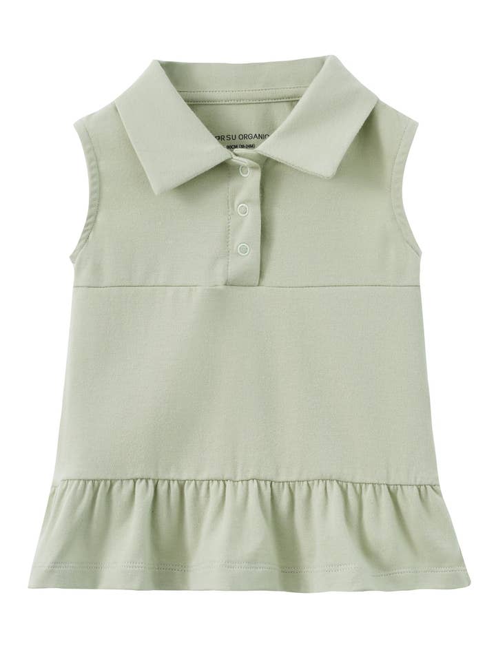 Pige Økologisk Krave Flæsebluse-Gary Grøn for engroshandel hos Norsu Organic