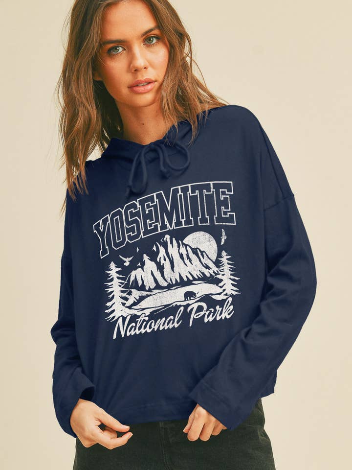 Yosemite National Park Graphic Long Sleeve Hooded T-Shirt for wholesale by Honestee