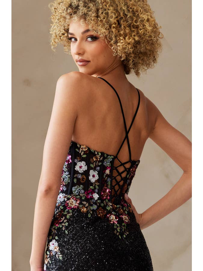 Babyfox Apparel - Wholesale Dress - Women's - Floral Embroidery Fitted Sequin Dress4