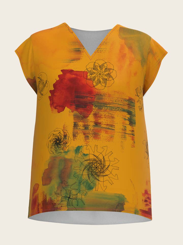 Chemise ample à col en V Horse Flower Fair en ocre pour la vente par Espoir Equestrian