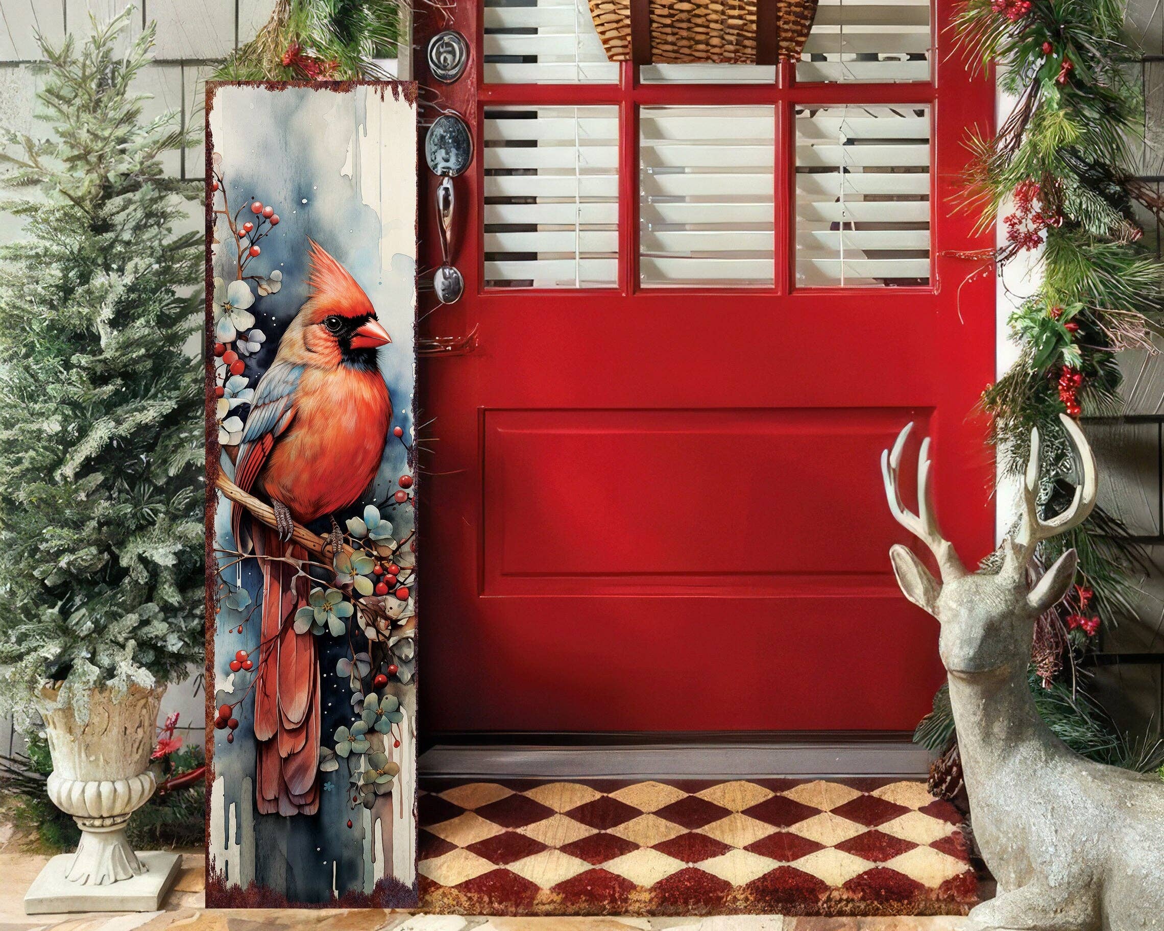 TX USA Corporation – Arte de parede de Natal por atacado – Placa de Boas-Vindas de Natal com Cardeal Vermelho para a Varanda | Presente de Decoração de Férias em Estilo Rústico7