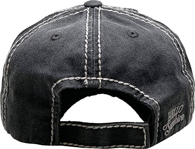 Funky Junque - Venta al por mayor Gorras de béisbol - Niños - Sombrero vintage con estampado Hello Sunshine (negro)4