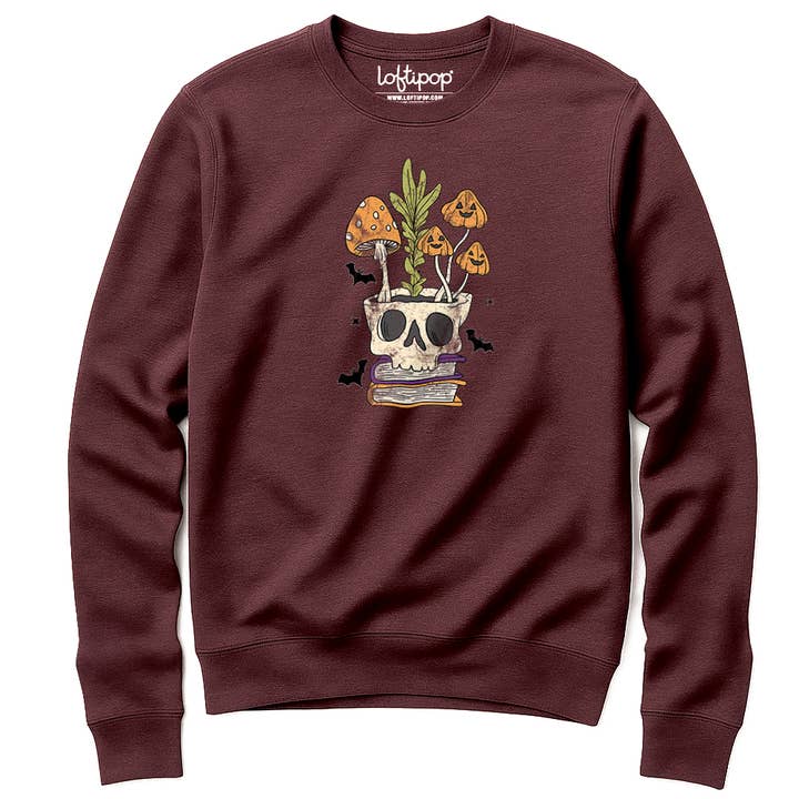 Sweat-shirt rétro crâne et champignons, cadeaux Dark Academia pour la vente par Loftipop