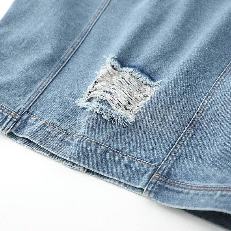 BLUE Short Loose Ripped Sequin Denim Jacket for wholesale on Faire4