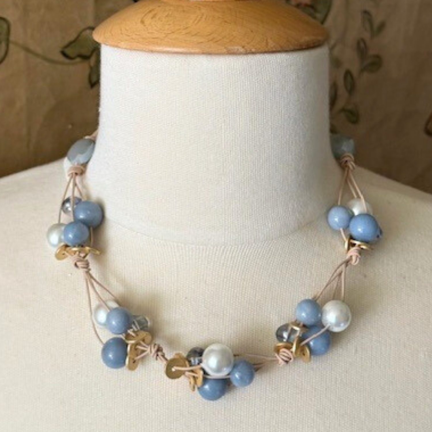 Deborah Grivas Designs - Wholesale Beaded/Pearl Necklace - Blue Angelite, Pearl, And Blue Glass Woven Necklace1