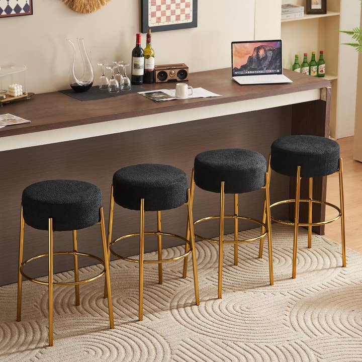 Orange County Decor - Wholesale Stool - 30" Tall, Round High Bar Stools, Set Of 2 Contemporary Upholstered Dining Stools For Kitchens, Coffee Shops And Bar Stores Includes Sturdy Hardware Support Legs Black Foam