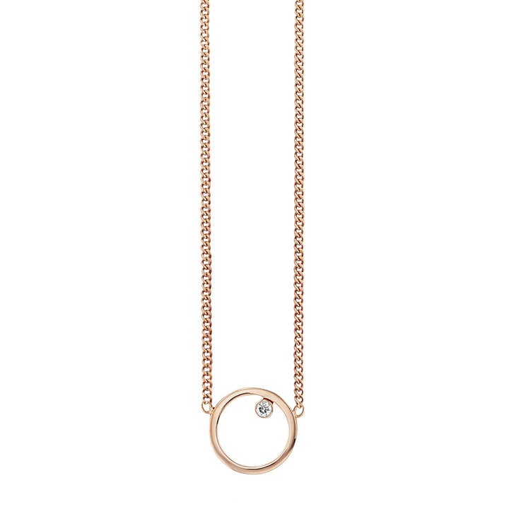 Collier en forme de cercle en argent sterling 925, plaqué or rose et zirconium pour la vente par caï