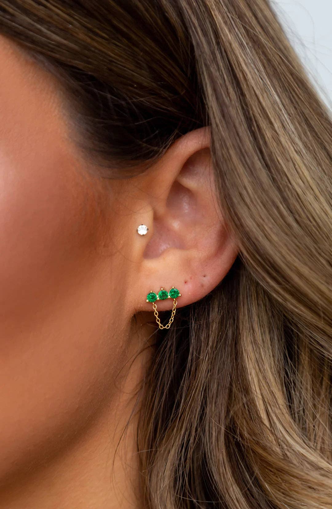 Sahira Jewelry Design - Wholesale Stud/Post Earrings - Magda Emerald Chain Studs1