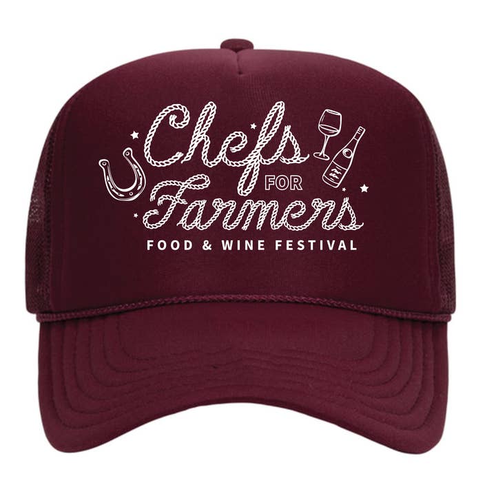 Chefs For Farmers '25 - Foam Trucker Cap - Rope - Maroon for wholesale by Flavour Gallery