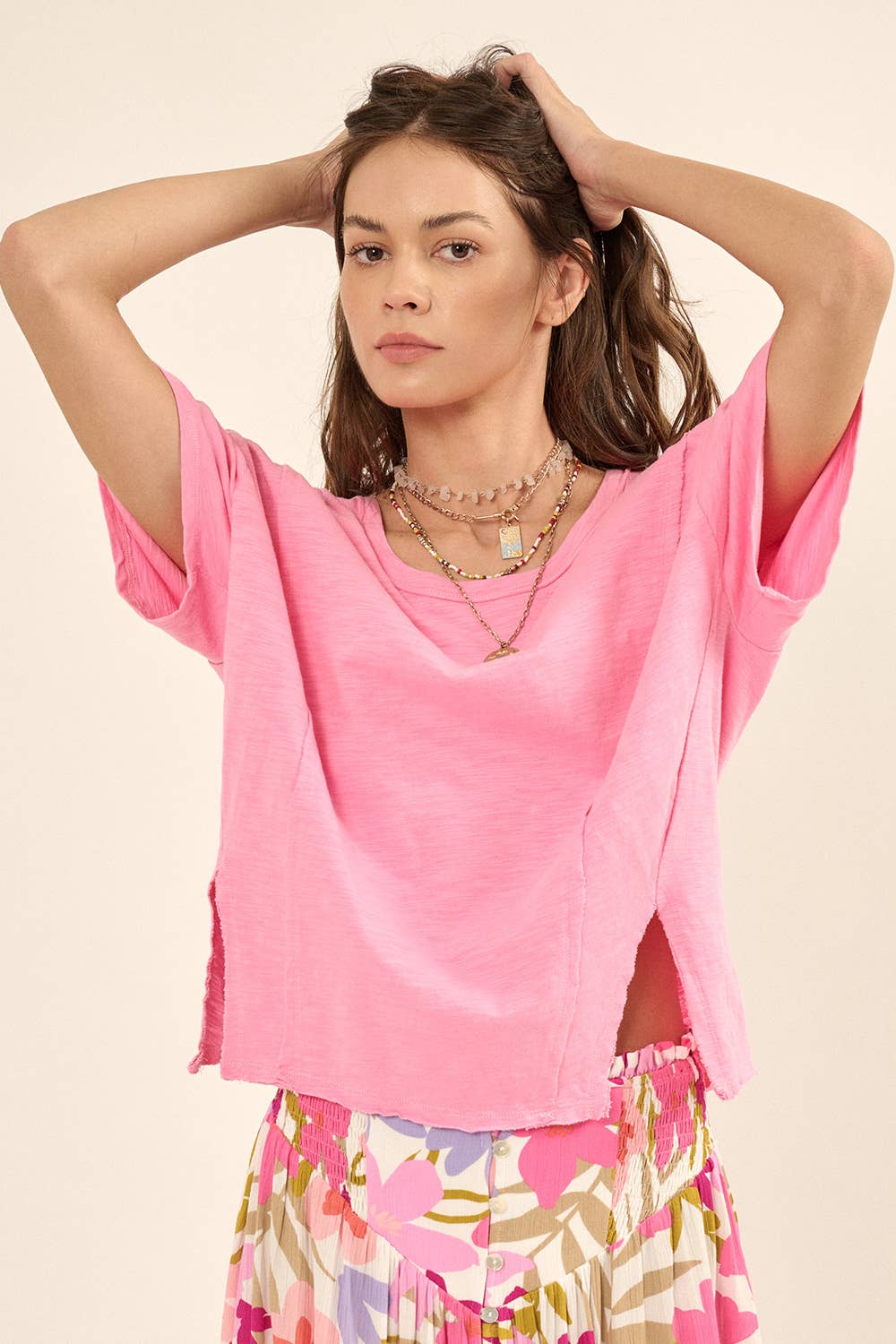 Promesa USA – Engroshandel Strikket top - Dame – Easy Fit Mineral-Wash Udsat Søm Slub Strik Tee20