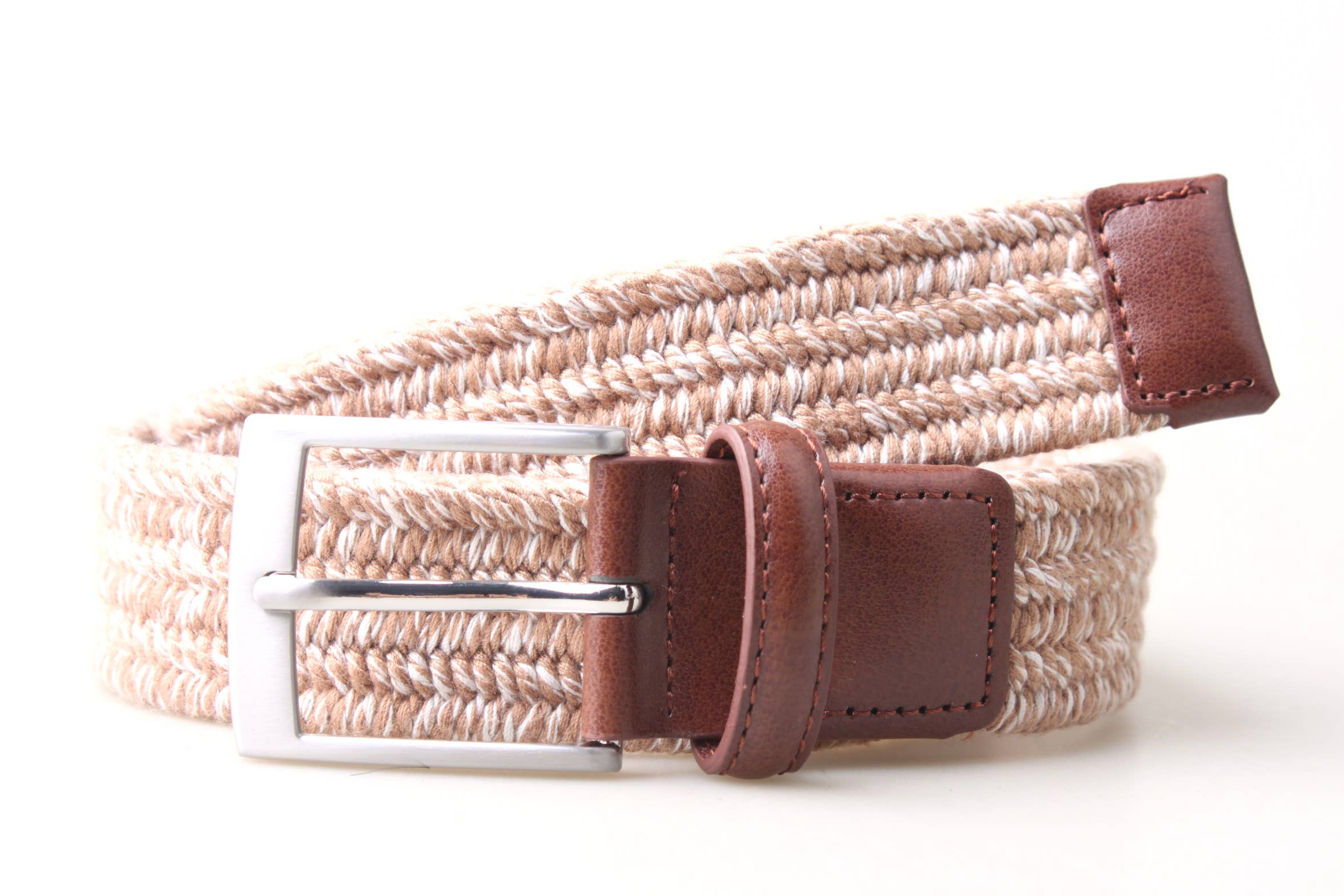 Bruin Darren Gedraaid Garen Geweven Stretch 3,5 CM Riem - Tan voor groothandel op Faire