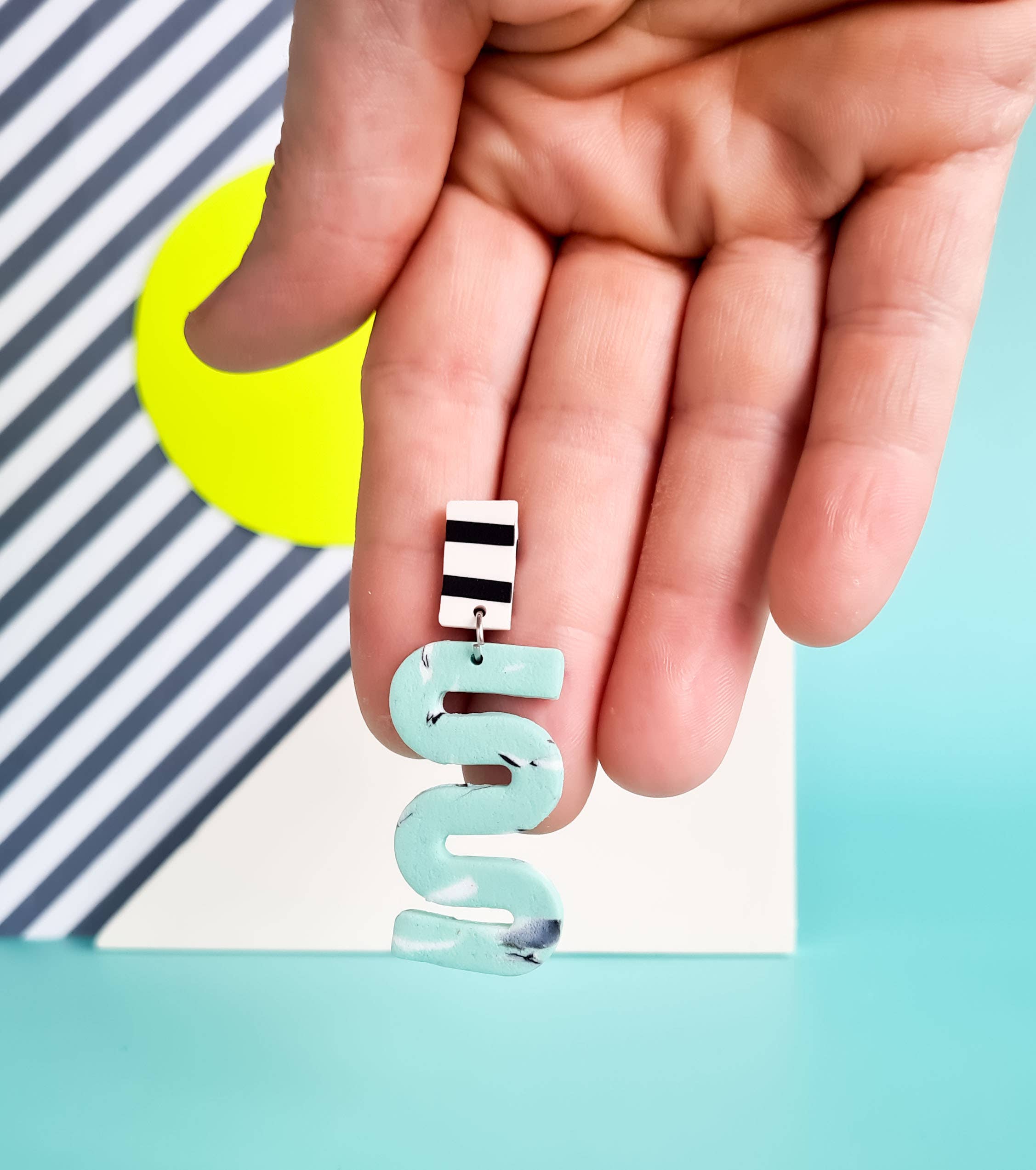 Mono - Wholesale Dangle Earrings - neon yellow and mint handmade polymer clay earrings26