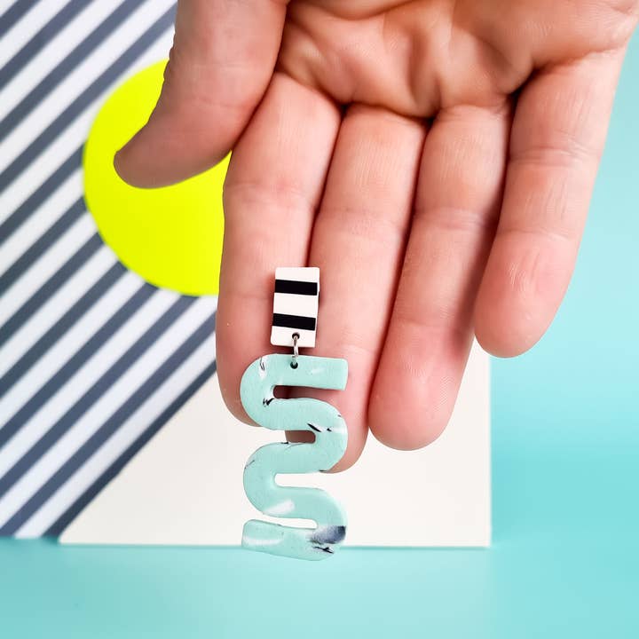 Mono - Wholesale Dangle Earrings - neon yellow and mint handmade polymer clay earrings26