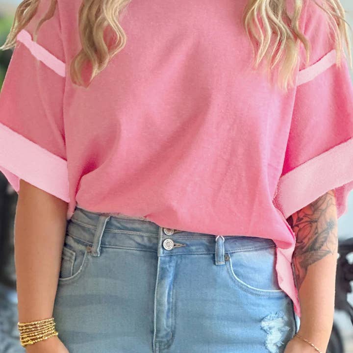 Peach Blossom Two Tones Patchwork Half Sleeve Plus Size T Shirt and other Purchase Wholesale two tone shirts. Free Returns & Net 60 Terms on Faire trending on Faire.