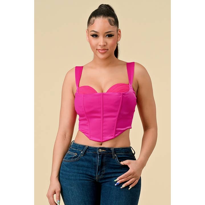 Stretch Satin corset Bustier crop top with Boning for wholesale by Miss 8