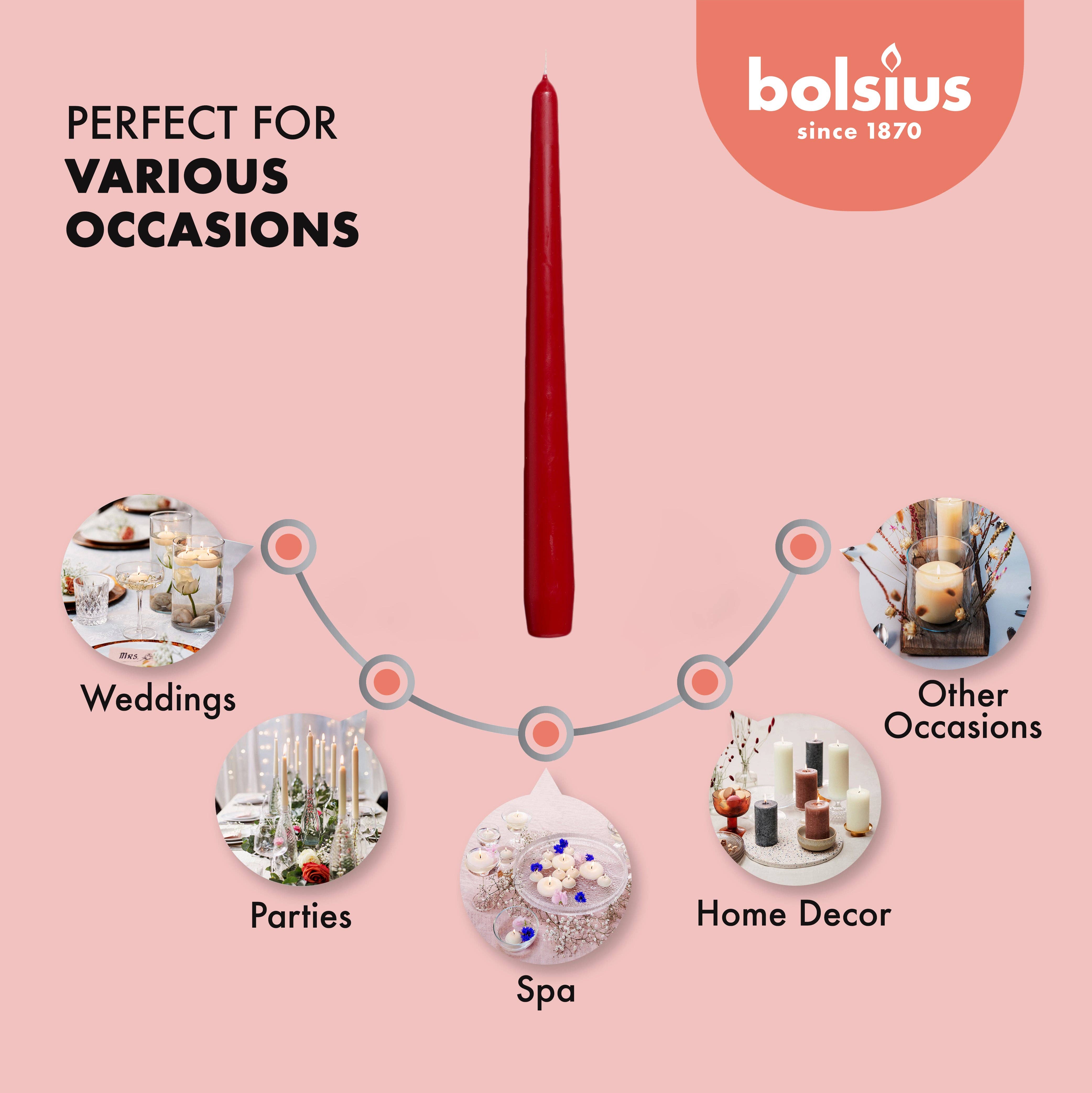 BOLSIUS – Engroshandel Stearinlys/lysestage – Høje 25 cm kegleformede lys, 10 stk. - Bryllup, dekorative, farvede og duftfri46