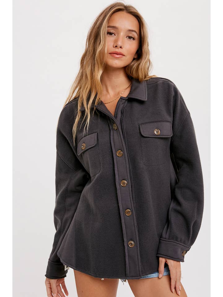 Bluivy – Engroshandel Skjortejakke/shacket – til kvinder – BØRSTET TERRY KNAP OP SHACKET21