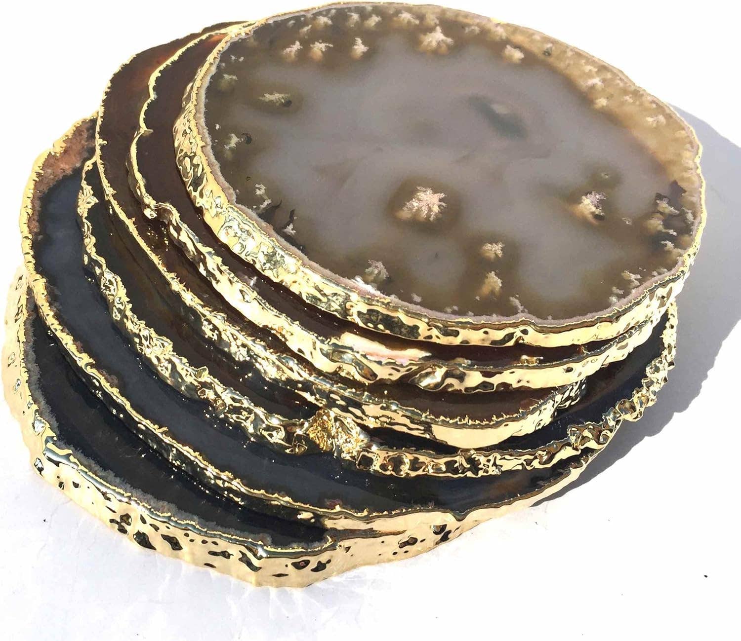 Crystal Deal· Wholesale Crystals & Gifts - Wholesale Coasters - Natural Agate 8-10CM Coasters Gold Plated  Set of 62