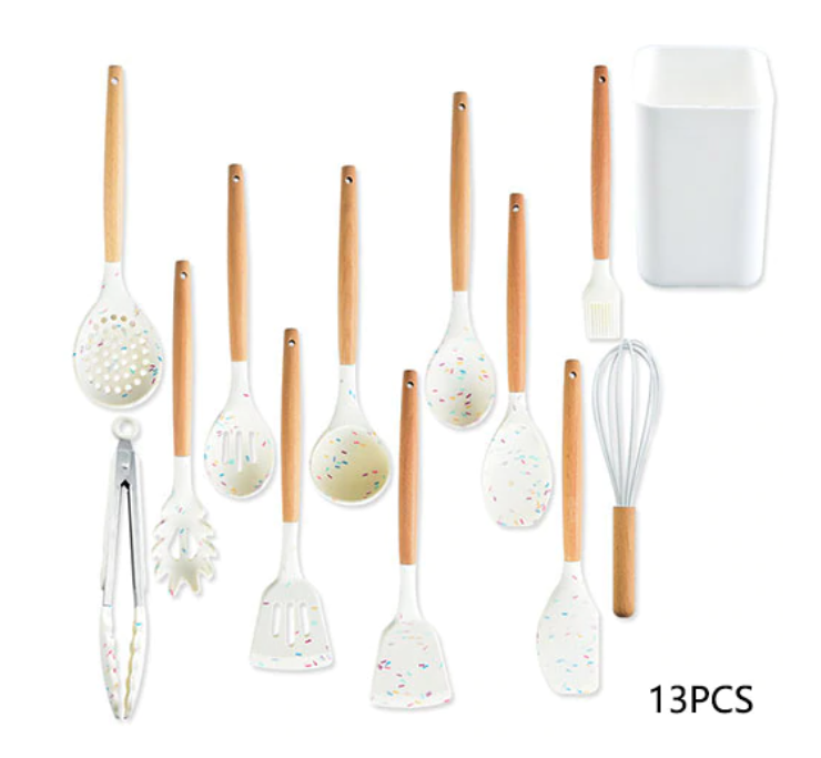 Homerely (We Cover All Import Duties) - Vendita all'ingrosso Set di utensili da cucina - Set colorato di utensili da cucina in silicone bianco1