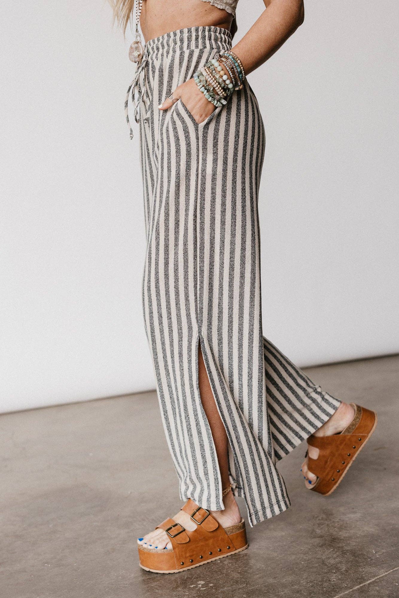 Ibiza Breeze Drawstring Pants - Taupe Black for wholesale on Faire2