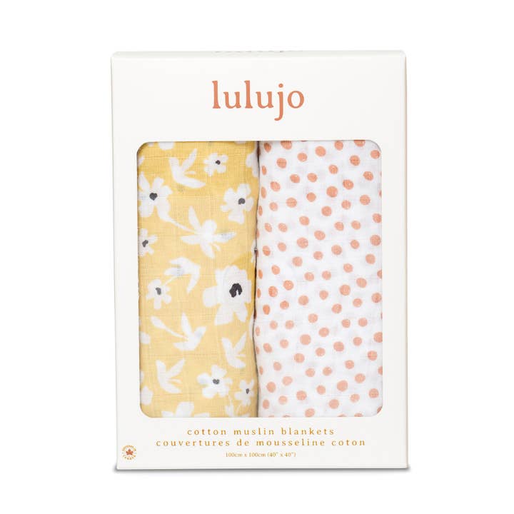 2-pack bomullsmjuka barnfiltar – Vildblommor och prickar för wholesale av Lulujo Baby