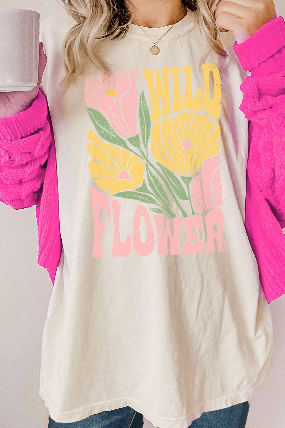 BouTeeQue Closet - Wholesale T-shirt met print - Dames - BT1031 OT Uniseks oversized - Wild Flower1
