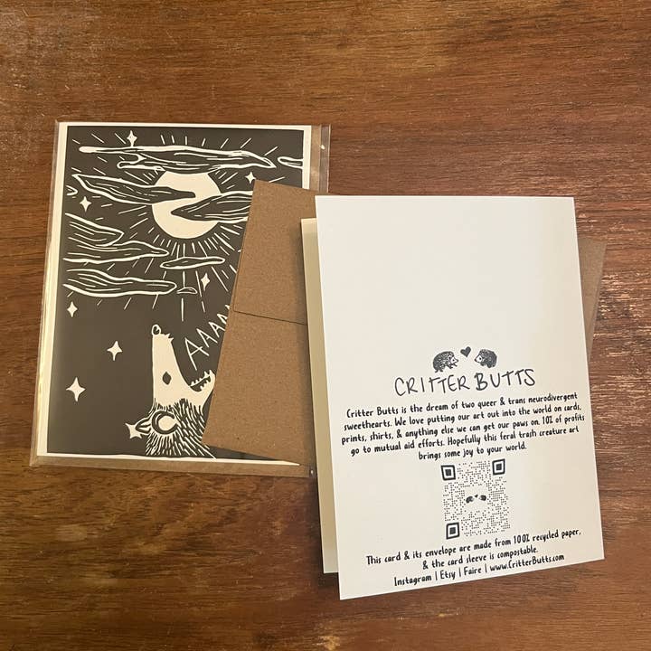 Critter Butts - Wholesale Gewone wenskaart - Possum Screaming At The Moon - 100% gerecyclede wenskaart3