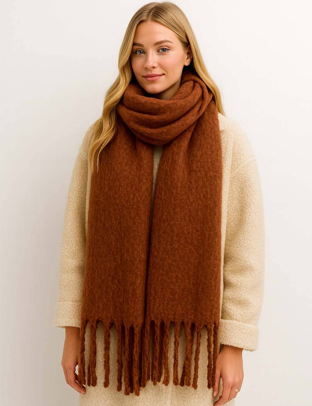 Sweetkama - Wholesale Sjaal - Dames - Dames effen kleur sjaal met franjes gebreide sjaal10