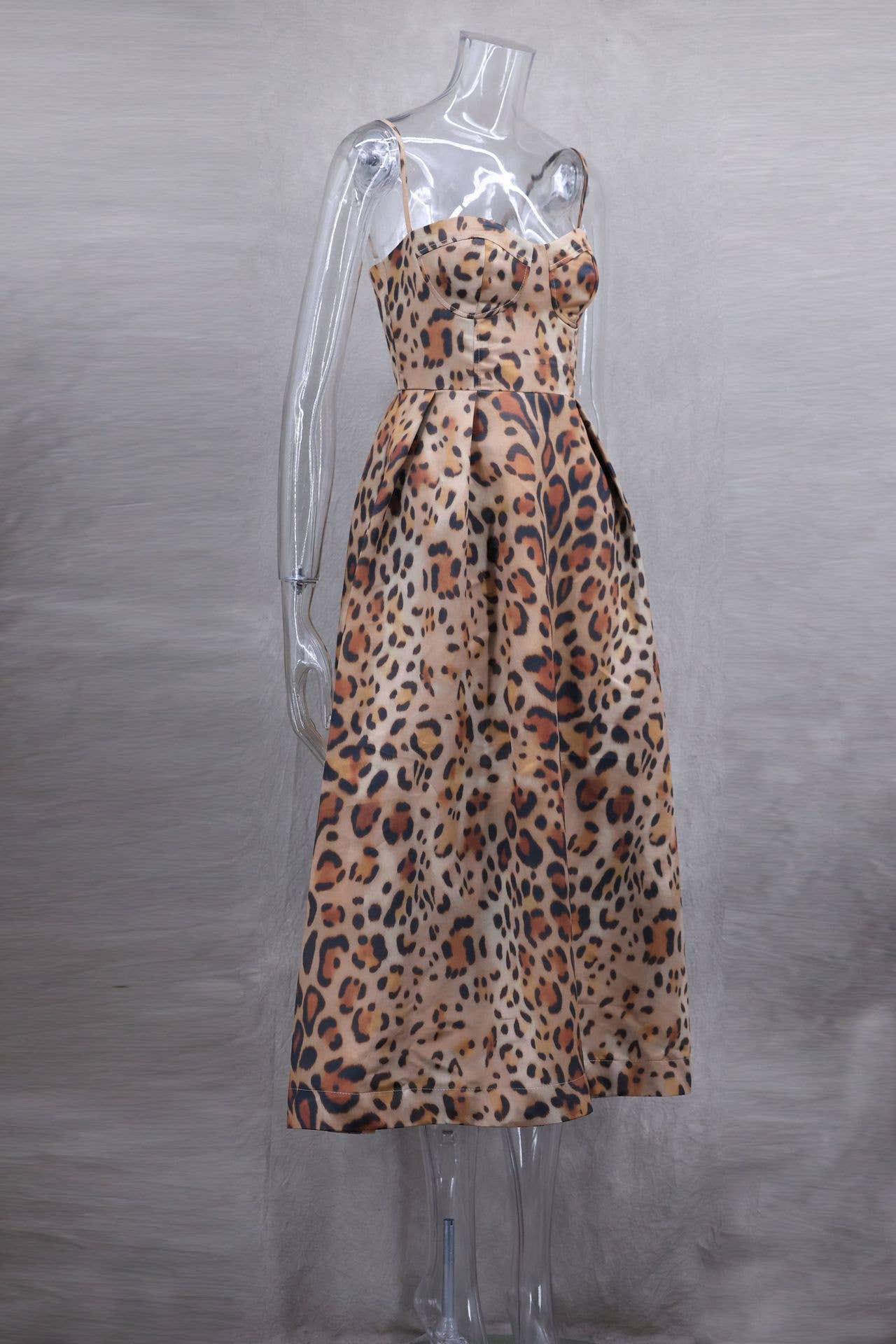Leo Leopard Corset Cocktail Midi Dress for wholesale on Faire2