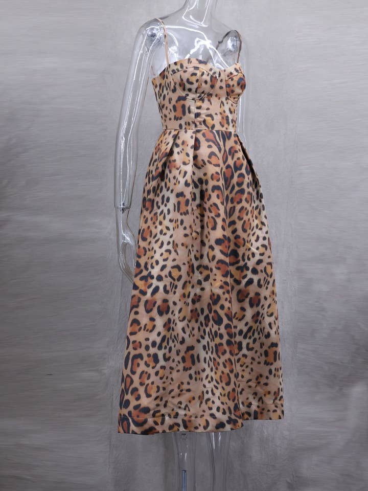 Leo Leopard Corset Cocktail Midi Dress for wholesale on Faire2