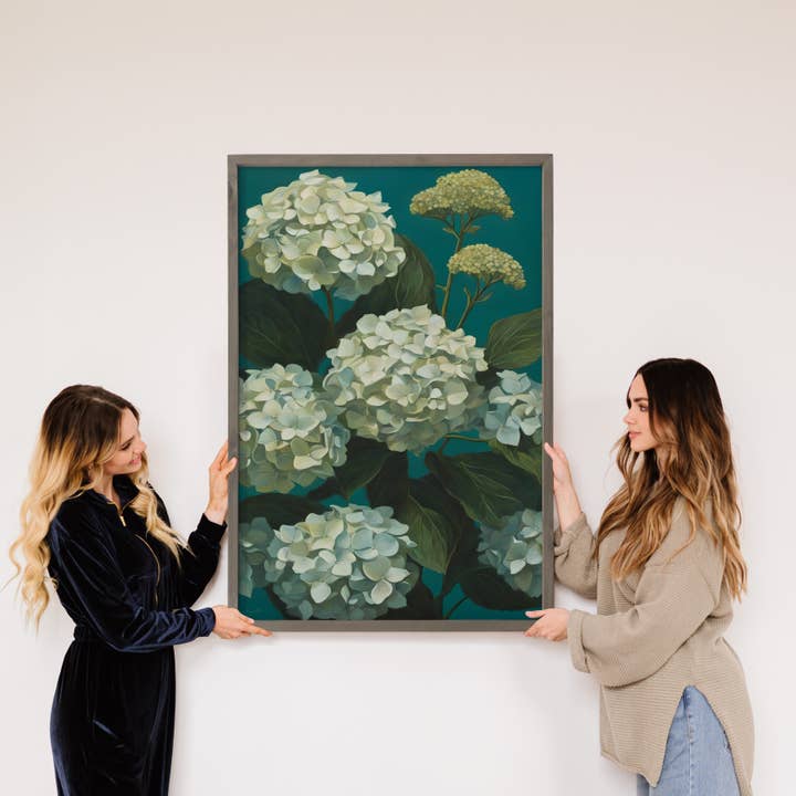 Hangout Home - Wholesale Art Print - Teal Hydrangeas - Flower Canvas Art - Wood Framed Floral Art