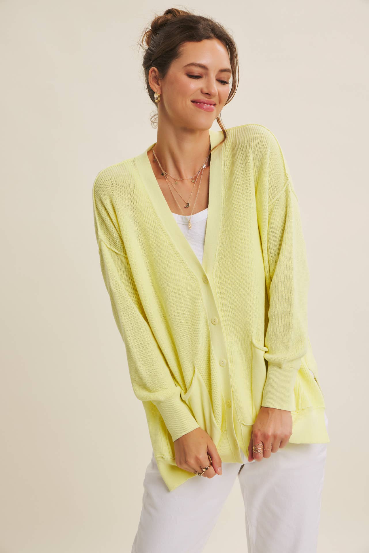 in february - Wholesale Cardigan - Women's - SLOUCHY CHARM BUTTON-DOWN CARDIGAN WITH CONTRAST WEAVE25