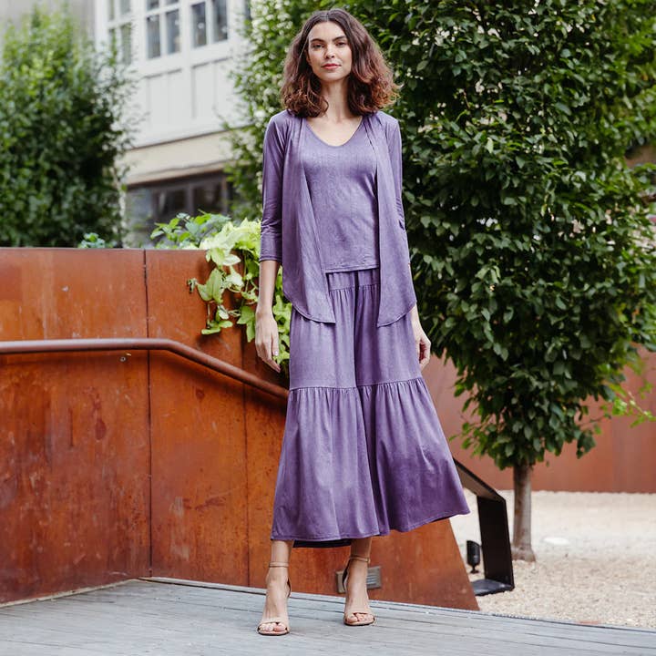 CAPT3V - Ensemble 3 pièces en tricot de soie, cardigan, débardeur, jupe-pantalon pour la vente par Clara Sunwoo