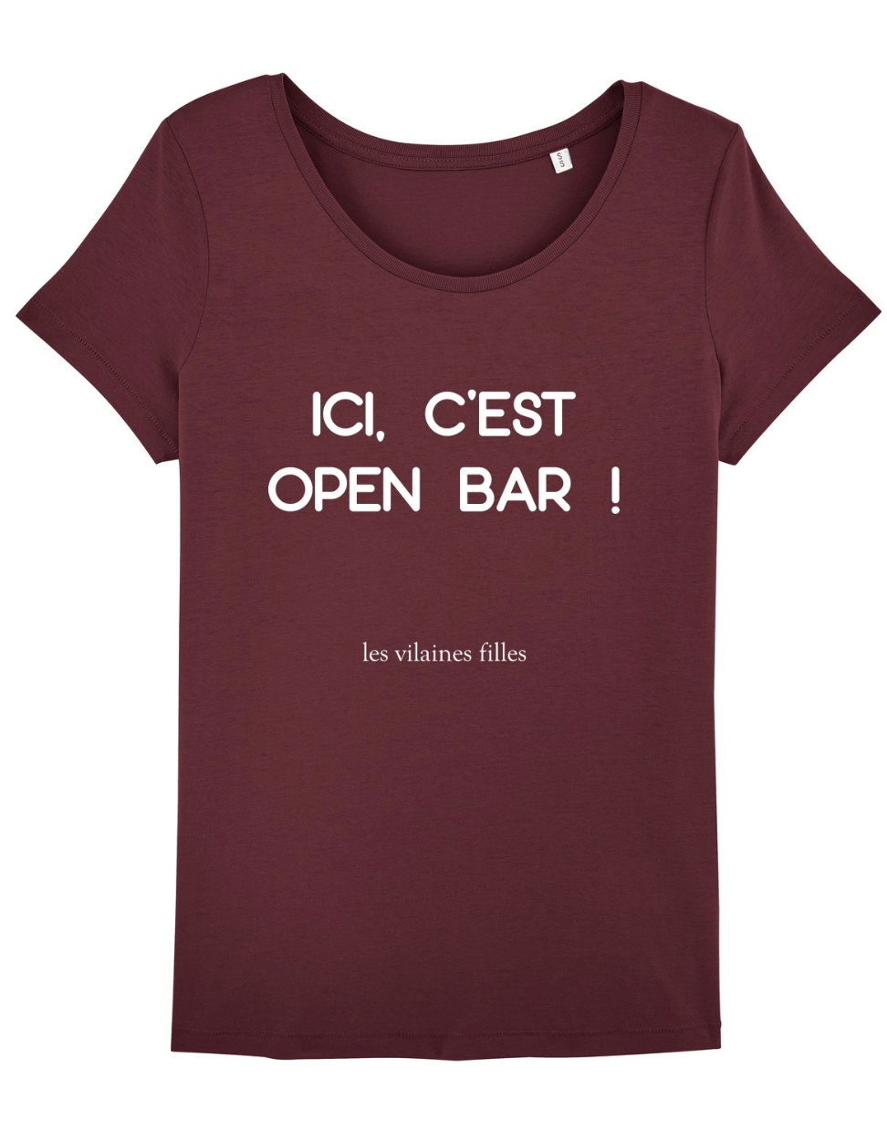 Les Vilaines Filles - Wholesale Screen Printed T-Shirt - Women's - Round neck organic open bar t-shirt2