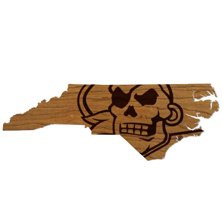 East Carolina University Jolly Roger sur tenture murale d'État - Fabriqué en bois de cerisier ou d'érable - ECU Pirates pour la vente par LazerEdge