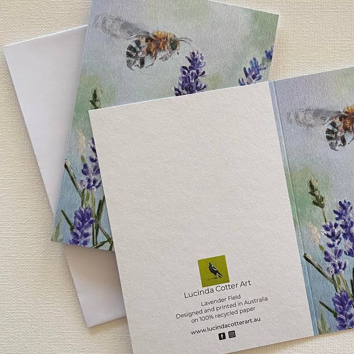 Lucinda Cotter Art – wholesale Vardagliga hälsningskort – Hälsningskort med inhemsk bi och lavendel1